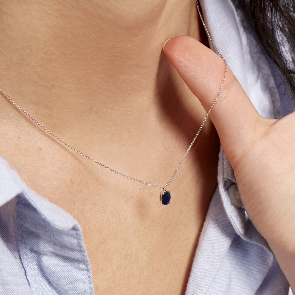 Collier Ovale Or Blanc Saphir - Colliers Femme | Histoire d’Or