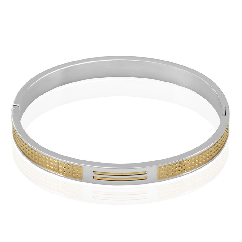 Bracelet Jonc Fermé Acier Blanc Et Plaqué Or Apollo - Bracelets joncs Homme | Histoire d’Or