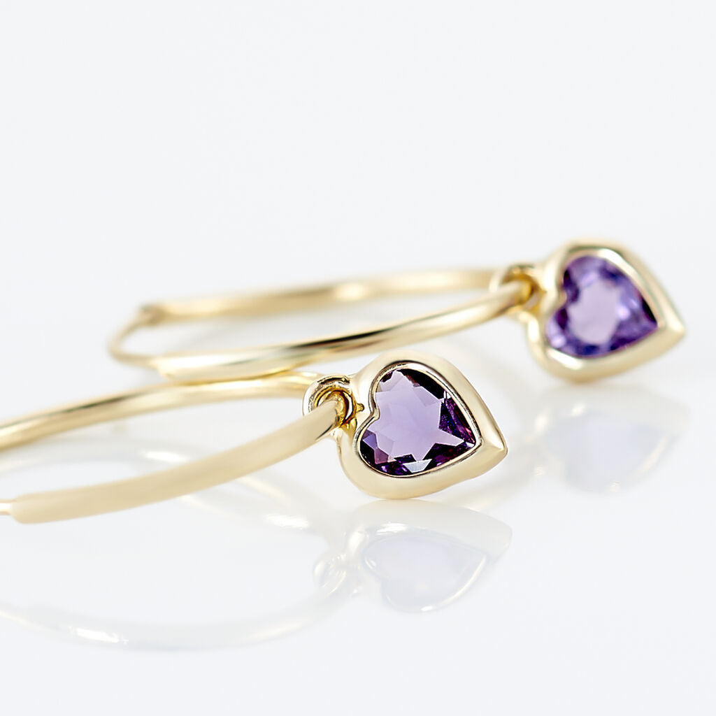 Cr&eacute;oles Marsie Coeur Or Jaune Amethyste - Boucles d'oreilles cr&eacute;oles Femme | Histoire d&rsquo;Or