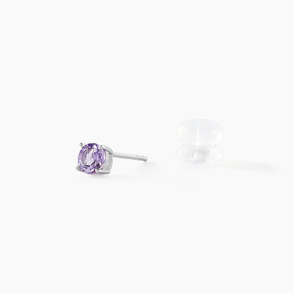 Boucles D'oreilles Puces Elea Serti Griffes 3 Or Blanc Amethyste - Clous d'oreilles Femme | Histoire d’Or