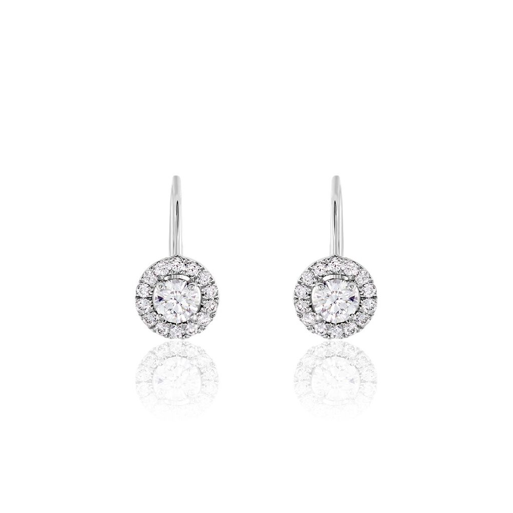 Boucles D&rsquo;oreilles Pendantes Mentoura Or Blanc Diamant Synthétique