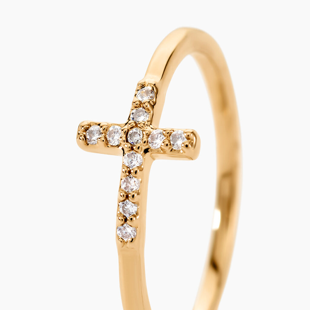 Bague Fatos Plaqu&eacute; Or Jaune Oxyde De Zirconium - Bagues avec pierre Femme | Histoire d&rsquo;Or