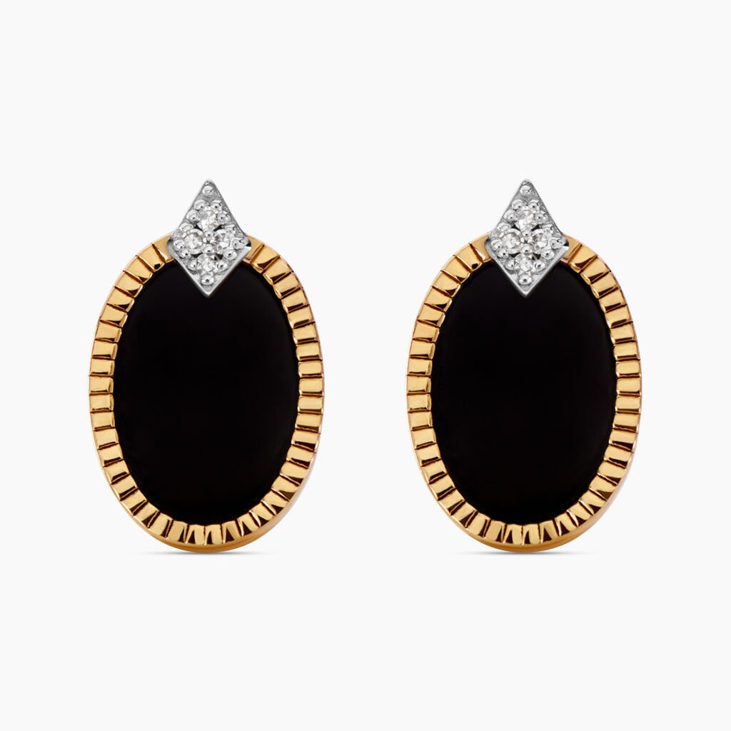 Boucles D'oreilles Puces Tahina Or Jaune Onyx Diamant - Clous d'oreilles Femme | Histoire d&rsquo;Or