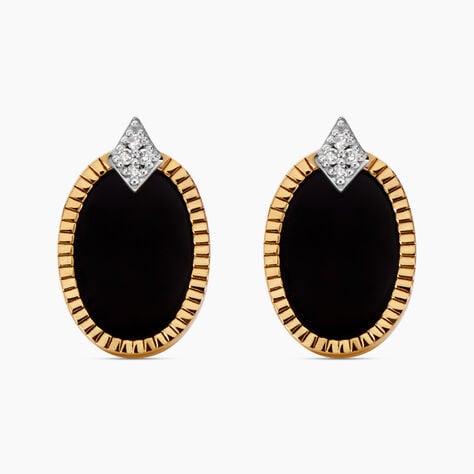Boucles D'oreilles Puces Tahina Or Jaune Onyx Diamant - Clous d'oreilles Femme | Histoire d&rsquo;Or