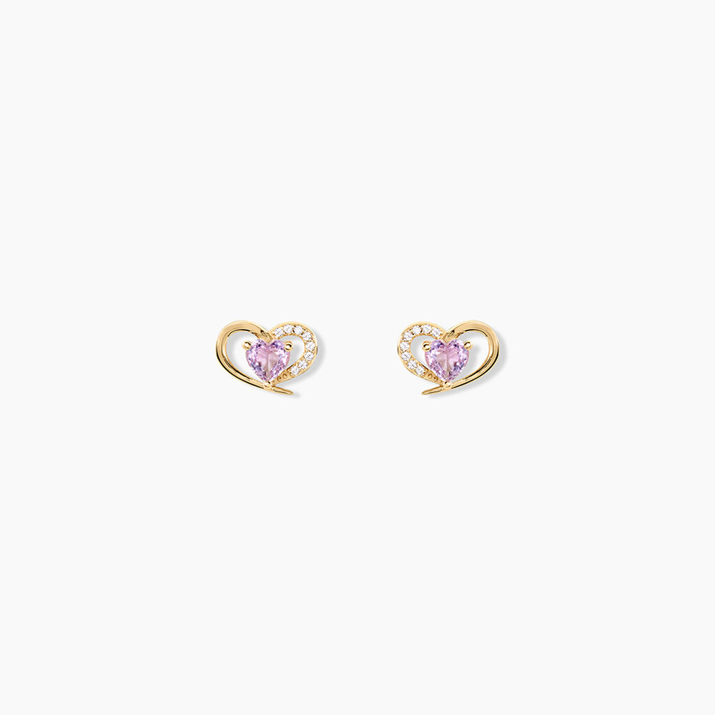Boucles D'Oreilles Puces Creighton Argent Dor&eacute; A L'Or 750/1000 Am&eacute;thyste Oxyde De Zirconium - Clous d'oreilles Femme | Histoire d&rsquo;Or