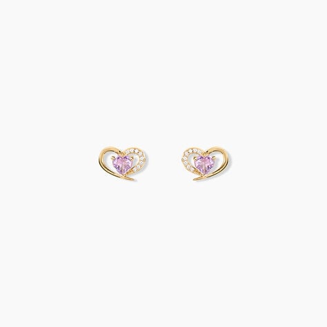 Boucles D'Oreilles Puces Creighton Argent Dor&eacute; A L'Or 750/1000 Am&eacute;thyste Oxyde De Zirconium - Clous d'oreilles Femme | Histoire d&rsquo;Or
