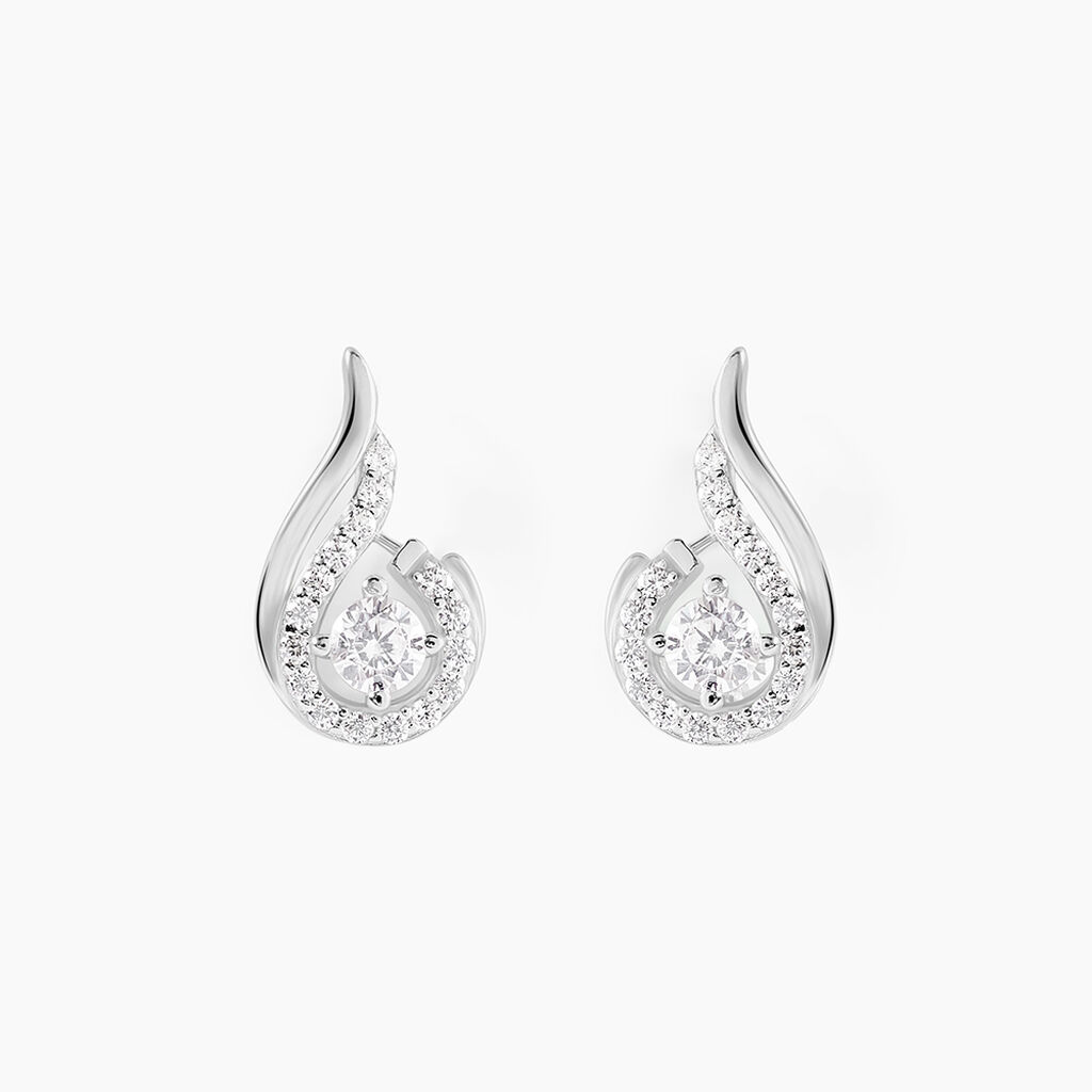 Boucles D'oreilles Puces Indian Drop Argent Blanc Oxyde De Zirconium - Boucles d'oreilles fantaisie Femme | Histoire d’Or