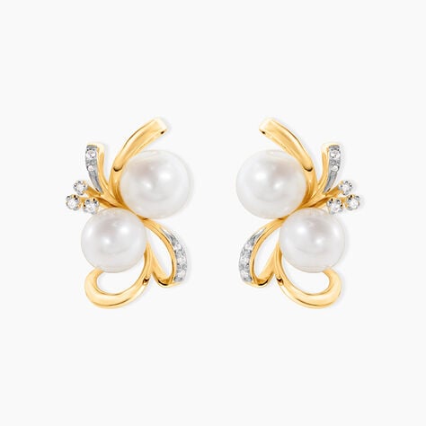 Boucles D'oreilles Puces Wandula Or Jaune Perle De Culture Oxyde - Clous d'oreilles Femme | Histoire d&rsquo;Or