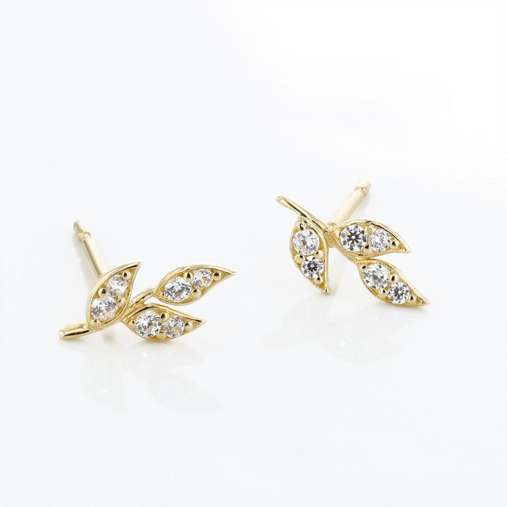Boucles D'oreilles Pendantes Edia Feuille Or Jaune Oxyde De Zirconium - Boucles d'oreilles pendantes Femme | Histoire d’Or
