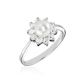 Bague Argent Blanc Cheri Perle De Culture Oxydes De Zirconium - Bagues avec pierre Femme | Histoire d’Or