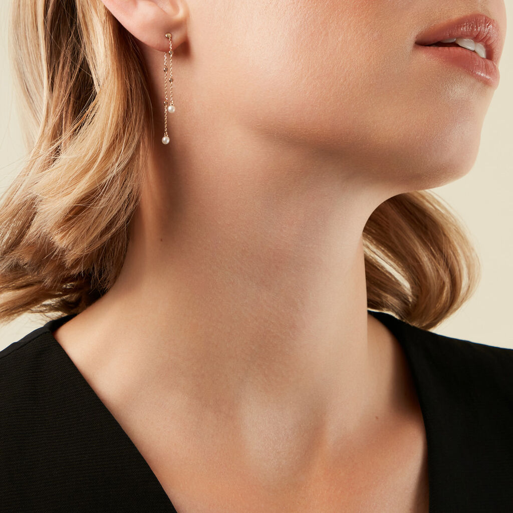 Boucles D'Oreilles Pendantes Jacaline Or Jaune Perle De Culture Oxyde De Zirconium - Boucles d'oreilles pendantes Femme | Histoire d&rsquo;Or