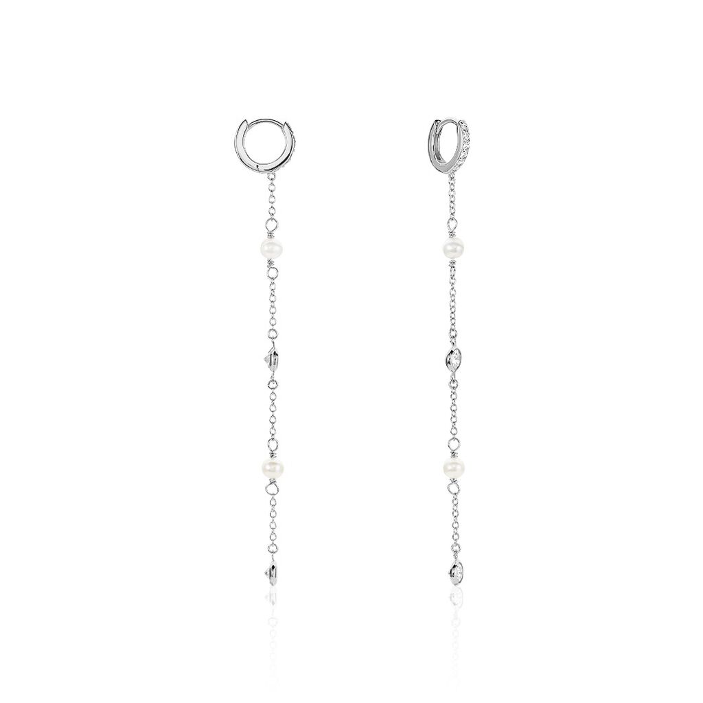 Créoles Cadogan Argent Blanc Perle De Culture Oxyde De Zirconium - Boucles d'oreilles créoles Femme | Histoire d’Or