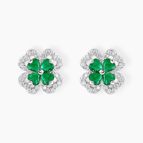 Boucles D'oreilles Puces Argent Blanc Deryn Verre Oxydes De Zirconium - Boucles d'oreilles fantaisie Femme | Histoire d’Or