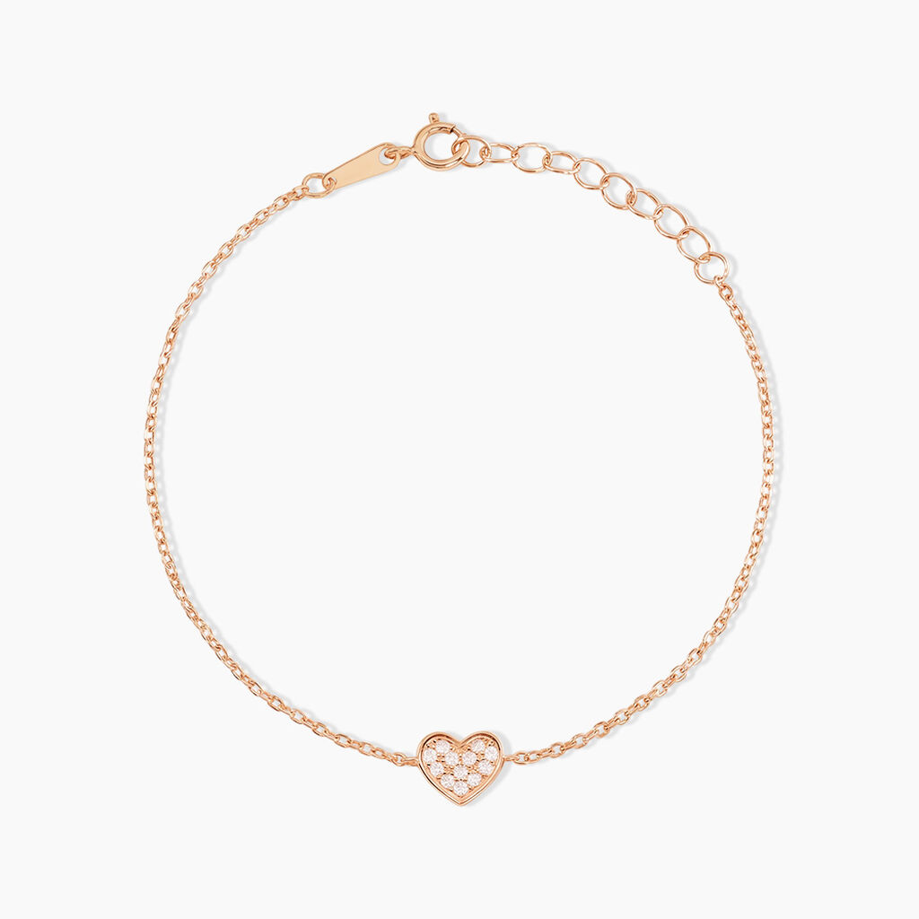 Bracelet Petit Coeur Argent Rose Oxyde De Zirconium - F&ecirc;te des m&egrave;res Femme | Histoire d&rsquo;Or