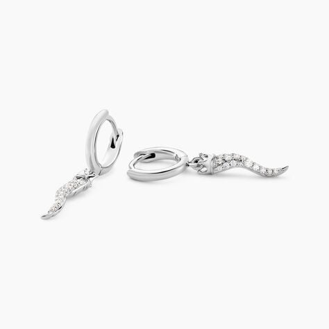 Cr&eacute;oles Horn Argent Blanc Oxyde De Zirconium - Boucles d'oreilles cr&eacute;oles Femme | Histoire d&rsquo;Or