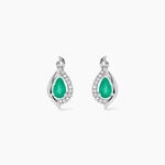 Boucles D'oreilles Puces Angelika Or Blanc Emeraude Et Diamant - Clous d'oreilles Femme | Histoire d&rsquo;Or