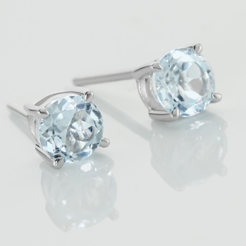 Boucles D'oreilles Puces Elea Or Blanc Topaze Bleu Sky - Clous d'oreilles Femme | Histoire d’Or