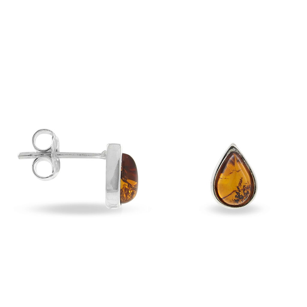 Boucles D'oreilles Puces Argent Blanc Junie Ambre - Boucles d'oreilles fantaisie Femme | Histoire d’Or
