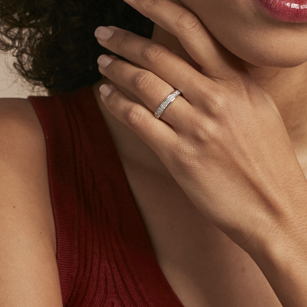 Demi Alliance Heket Argent Blanc Oxyde De Zirconium - Bagues avec pierre Femme | Histoire d’Or