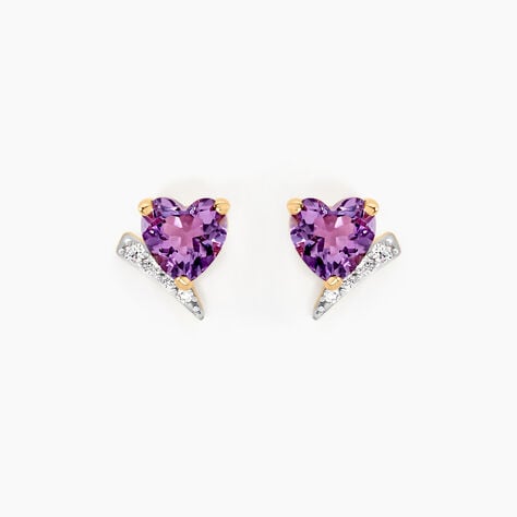 Boucles D'oreilles Puces Eva Or Jaune Amethyste Et Oxyde De Zirconium - Clous d'oreilles Femme | Histoire d&rsquo;Or