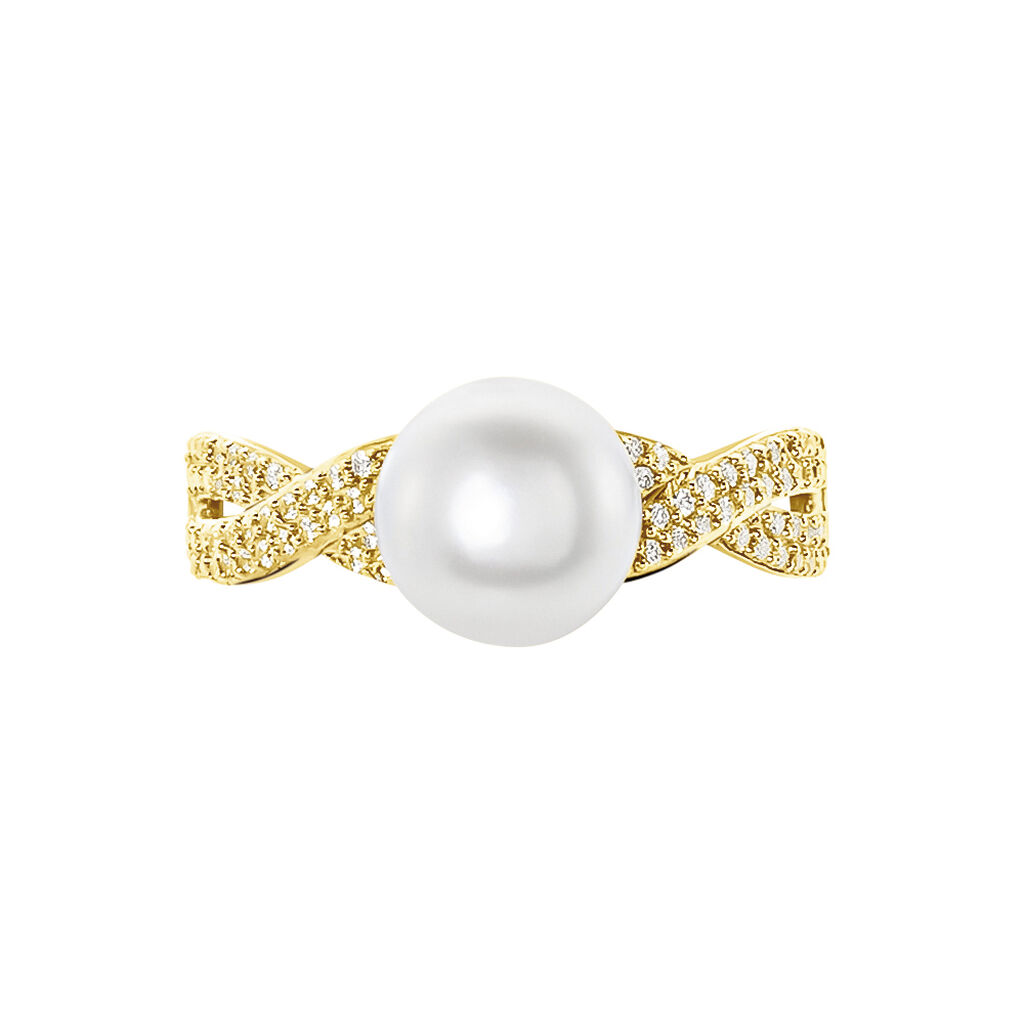 Bague Maria-theresa Or Jaune Perle De Culture Et Oxyde De Zirconium - Bagues avec pierre Femme | Histoire d’Or