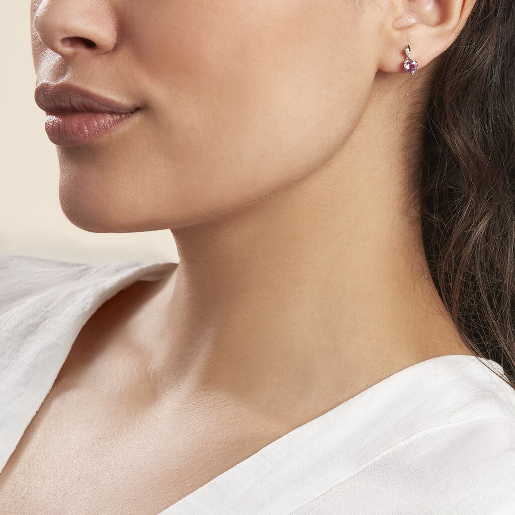 Boucles D'oreilles Or Jaune Clothilde Amethystes Oxydes - Clous d'oreilles Femme | Histoire d’Or