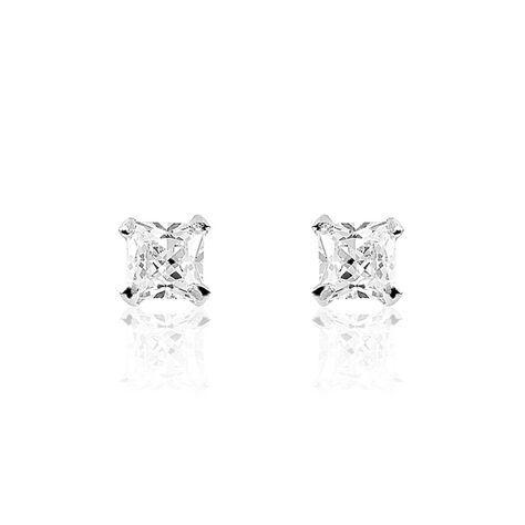 Boucles D'oreilles Puces Carre Argent Blanc Oxyde De Zirconium - Boucles d'oreilles fantaisie Femme | Histoire d’Or
