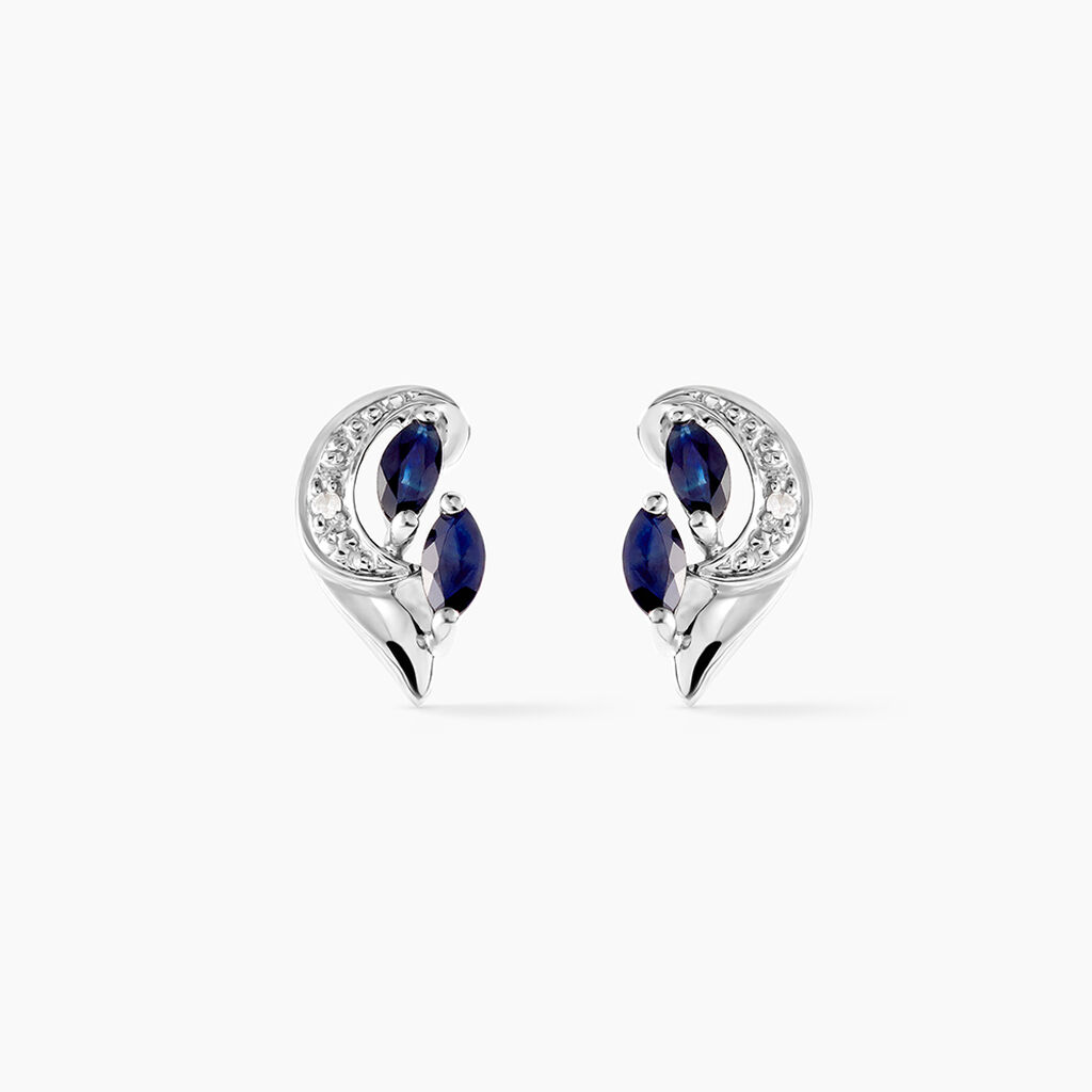 Boucles D'oreilles Puces Sakina Or Blanc Saphir Et Diamant - Clous d'oreilles Femme | Histoire d&rsquo;Or