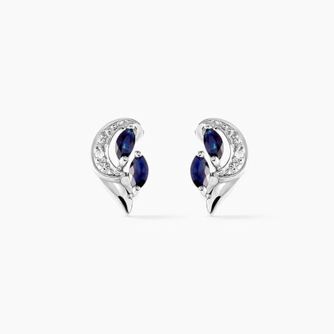 Boucles D'oreilles Puces Sakina Or Blanc Saphir Et Diamant - Clous d'oreilles Femme | Histoire d&rsquo;Or
