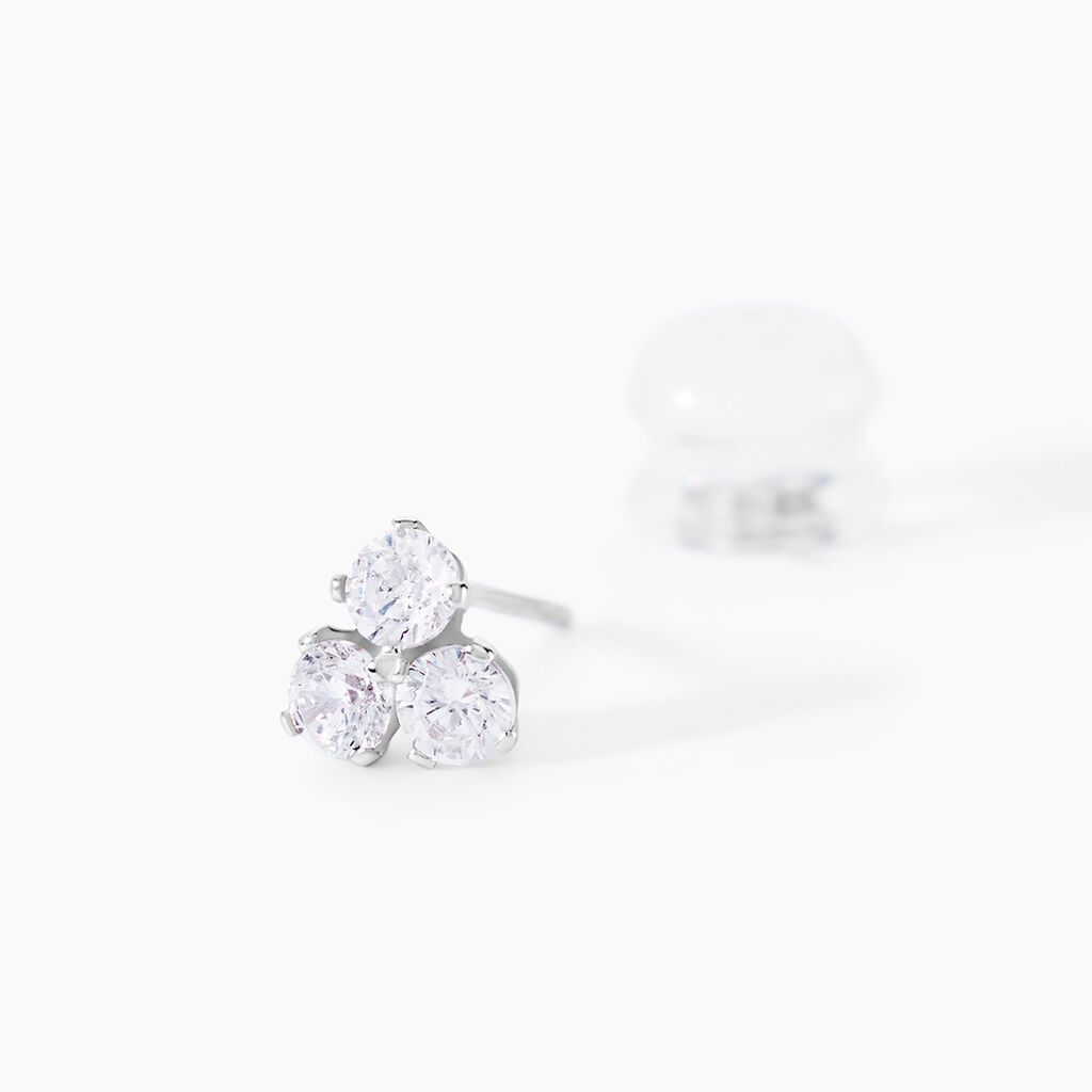 Boucles D'oreilles Puces Eleanor Fleur Or Blanc Oxyde De Zirconium - Clous d'oreilles Femme | Histoire d’Or