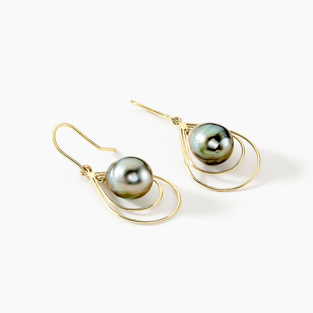 Boucles D'oreilles Pendantes Martyna Or Jaune Perle De Tahiti - Boucles d'oreilles pendantes Femme | Histoire d’Or