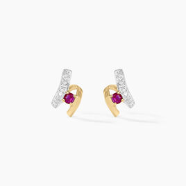 Boucles D'oreilles Puces Kirsten Or Jaune Rubis Et Diamant - Clous d'oreilles Femme | Histoire d’Or