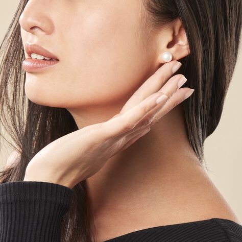 Boucles D'oreilles Puces Ursulina Or Jaune Perle De Culture - Clous d'oreilles Femme | Histoire d’Or