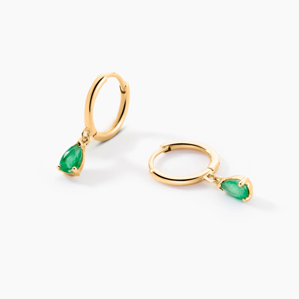 Creoles Pluie D'Eclat Or Jaune Emeraude - Boucles d'oreilles cr&eacute;oles Femme | Histoire d&rsquo;Or