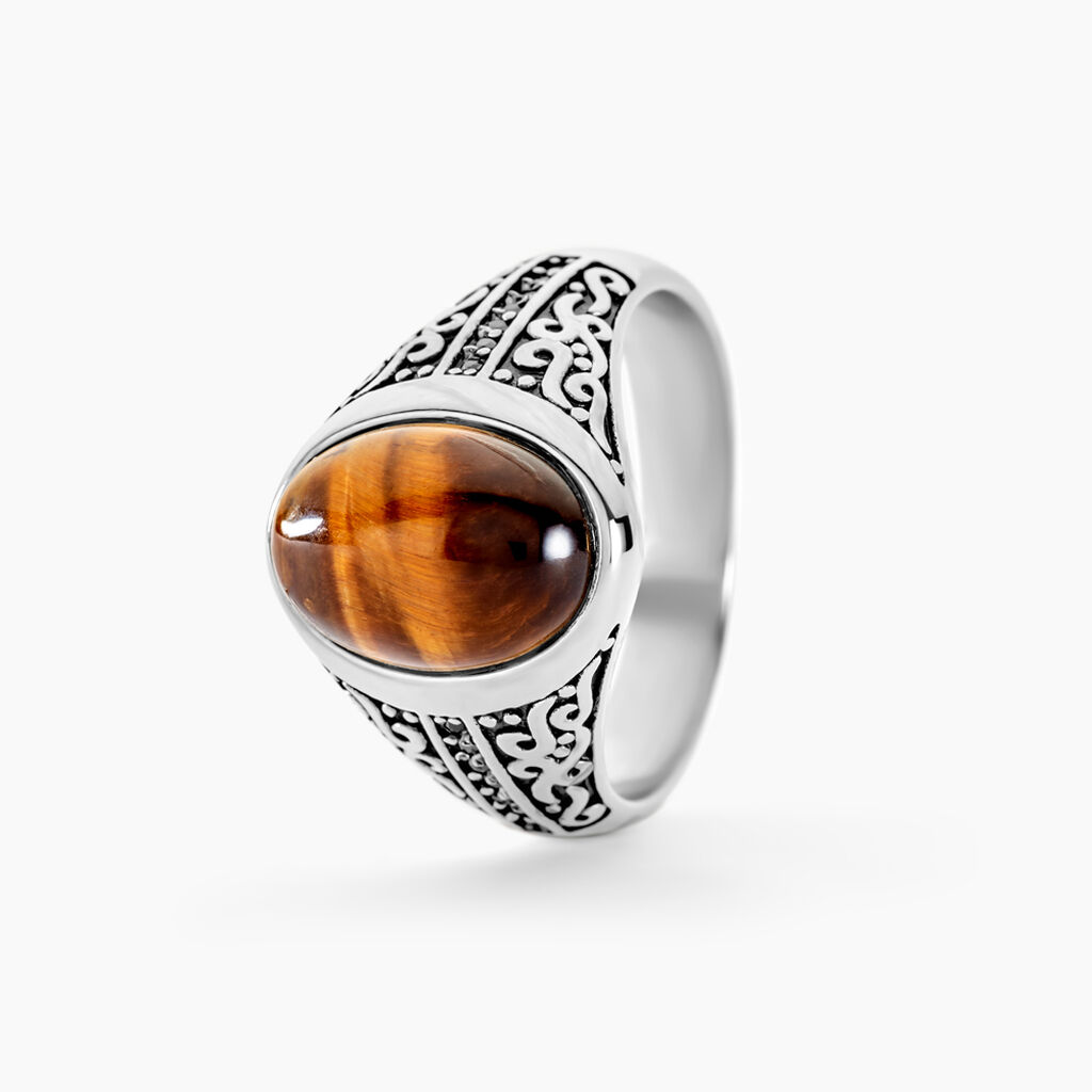 Chevali&egrave;re Acier Vieilli Keegan &oelig;il De Tigre - Bagues solitaires Homme | Histoire d&rsquo;Or