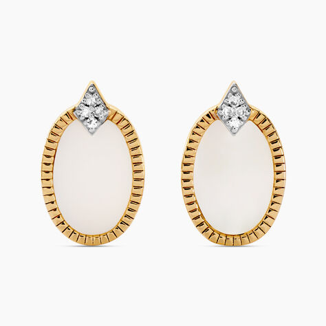 Boucles D'oreilles Puces Tahina Or Jaune Nacre Diamant - Clous d'oreilles Femme | Histoire d’Or