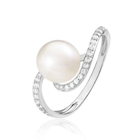 Bague Aricie Or Blanc Oxyde De Zirconium Et Perle De Culture - Bagues avec pierre Femme | Histoire d&rsquo;Or