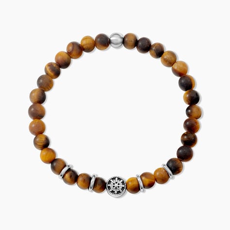 Bracelet Acier Huguesi Boules Oeil De Tigre - Bracelets Homme | Histoire d&rsquo;Or