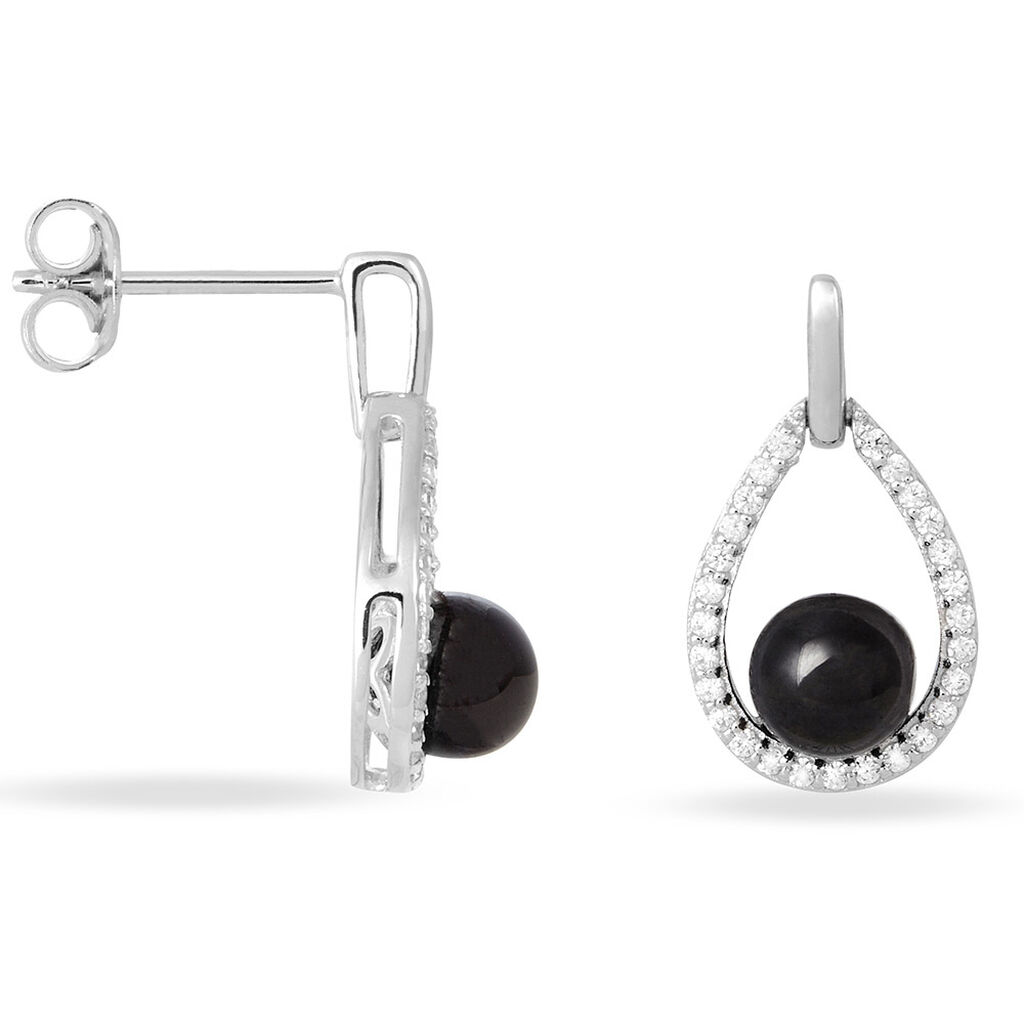 Boucles D'oreilles Pendantes Nerea Argent Blanc C&eacute;ramique Et Oxyde - Boucles d'oreilles pendantes Femme | Histoire d&rsquo;Or