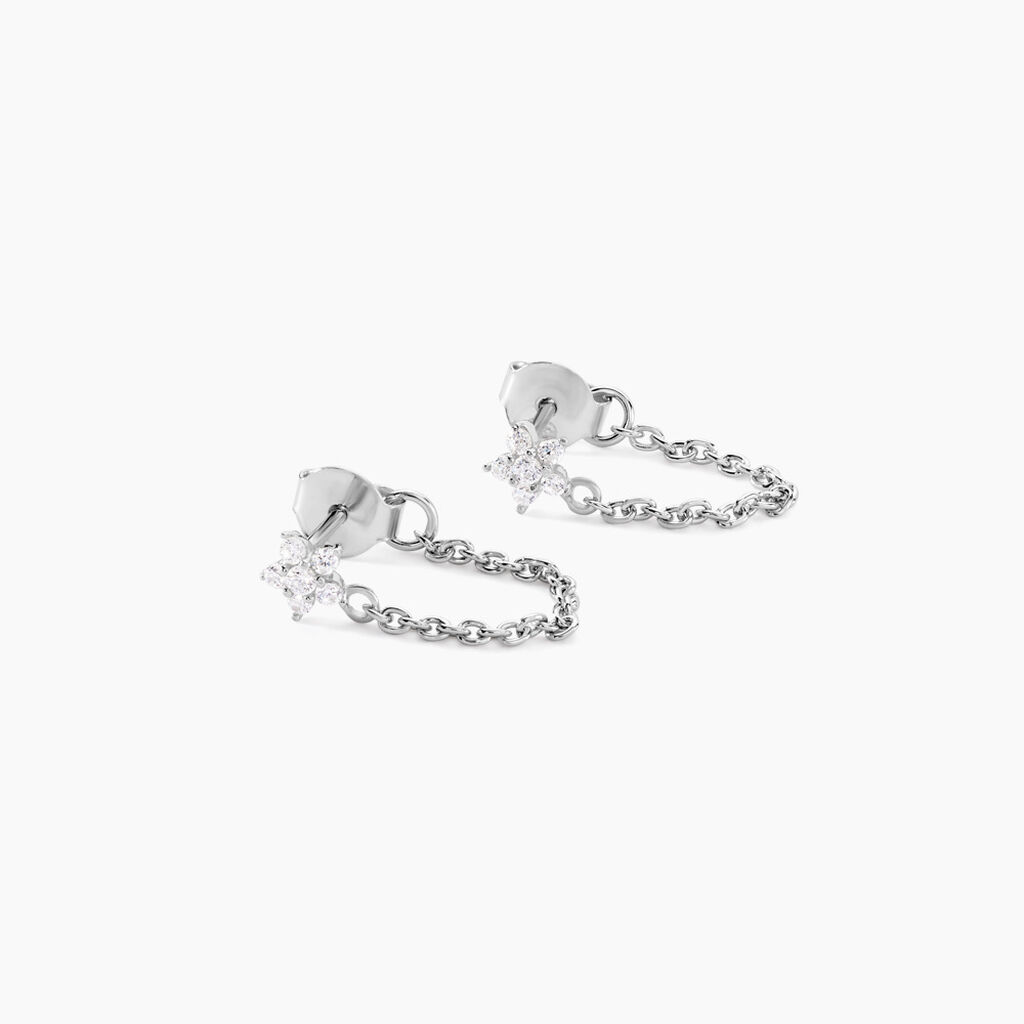 Boucles D'oreilles Pendantes Argent Blanc Tamako Oxydes De Zirconium - Boucles d'oreilles fantaisie Femme | Histoire d’Or