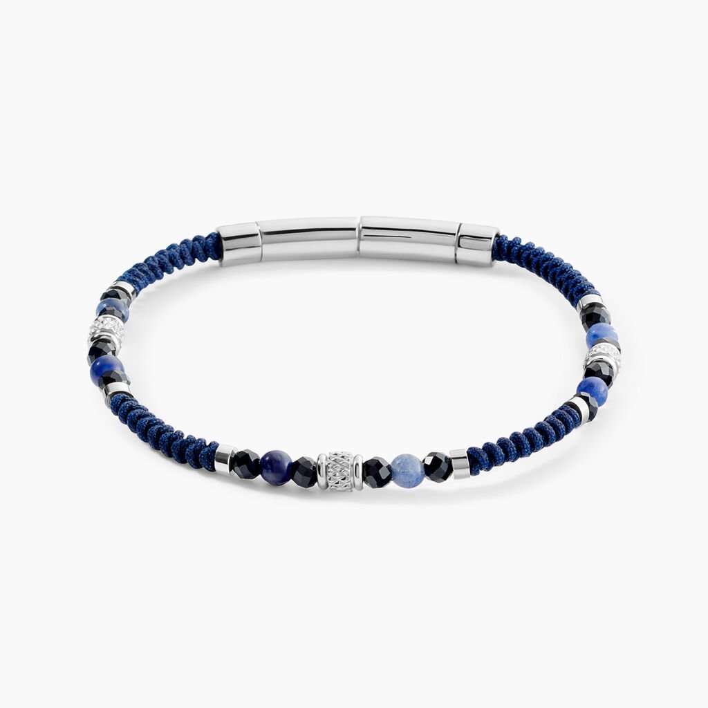 Bracelet Jourdan Arttu Acier Argent&eacute; Sodalite Agate - Bracelets cha&icirc;ne Homme | Histoire d&rsquo;Or