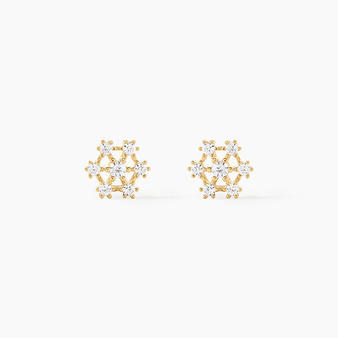 Boucles D'oreilles Puces Eileen Flocon Or Jaune Oxyde De Zirconium - Clous d'oreilles Femme | Histoire d&rsquo;Or