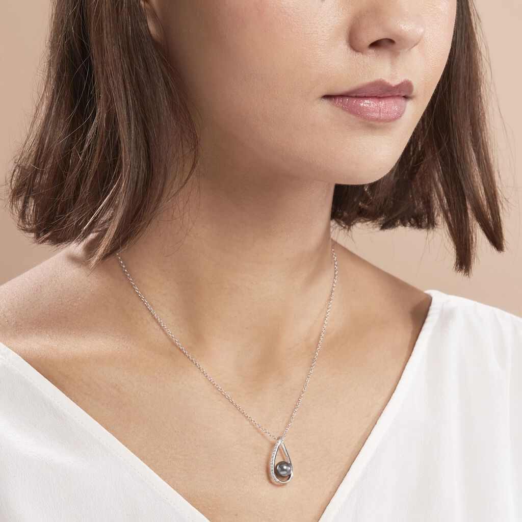 Collier Polynesie Argent Blanc Perle D'imitation Et Oxyde De Zirconium - Colliers fantaisie Femme | Histoire d’Or