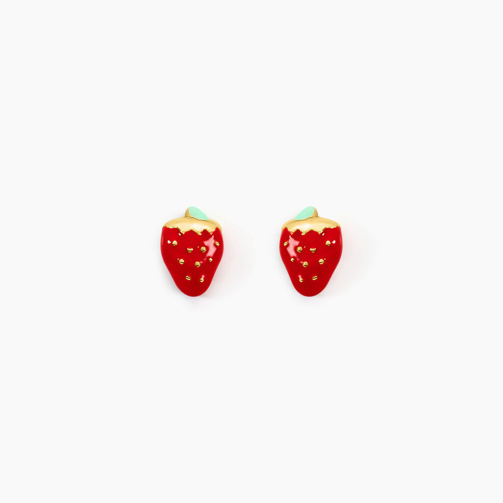 Boucles D'oreilles Puces Fraise Or Jaune - Clous d'oreilles Enfant | Histoire d’Or