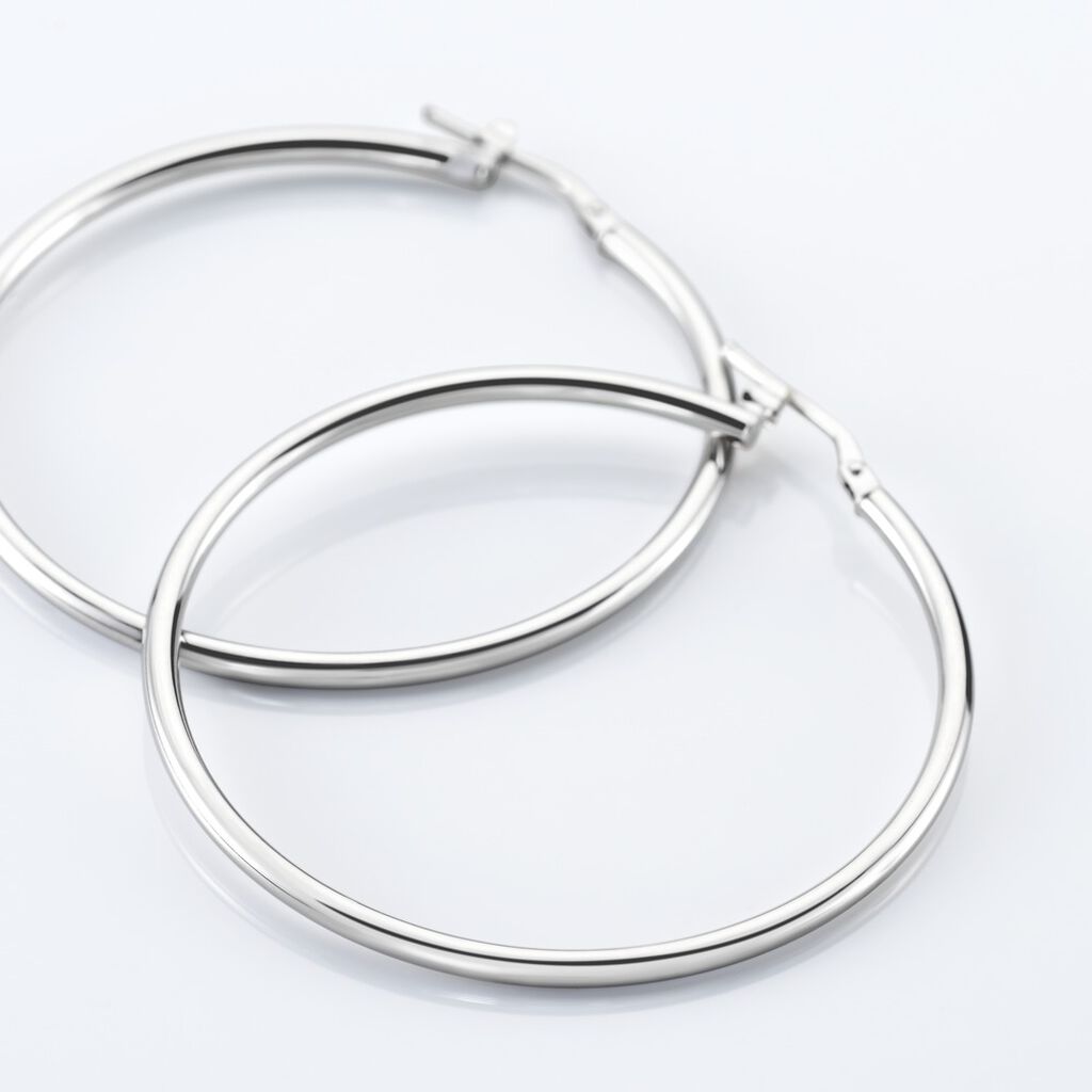 Créoles Or Blanc Rond - Boucles d'oreilles créoles Femme | Histoire d’Or