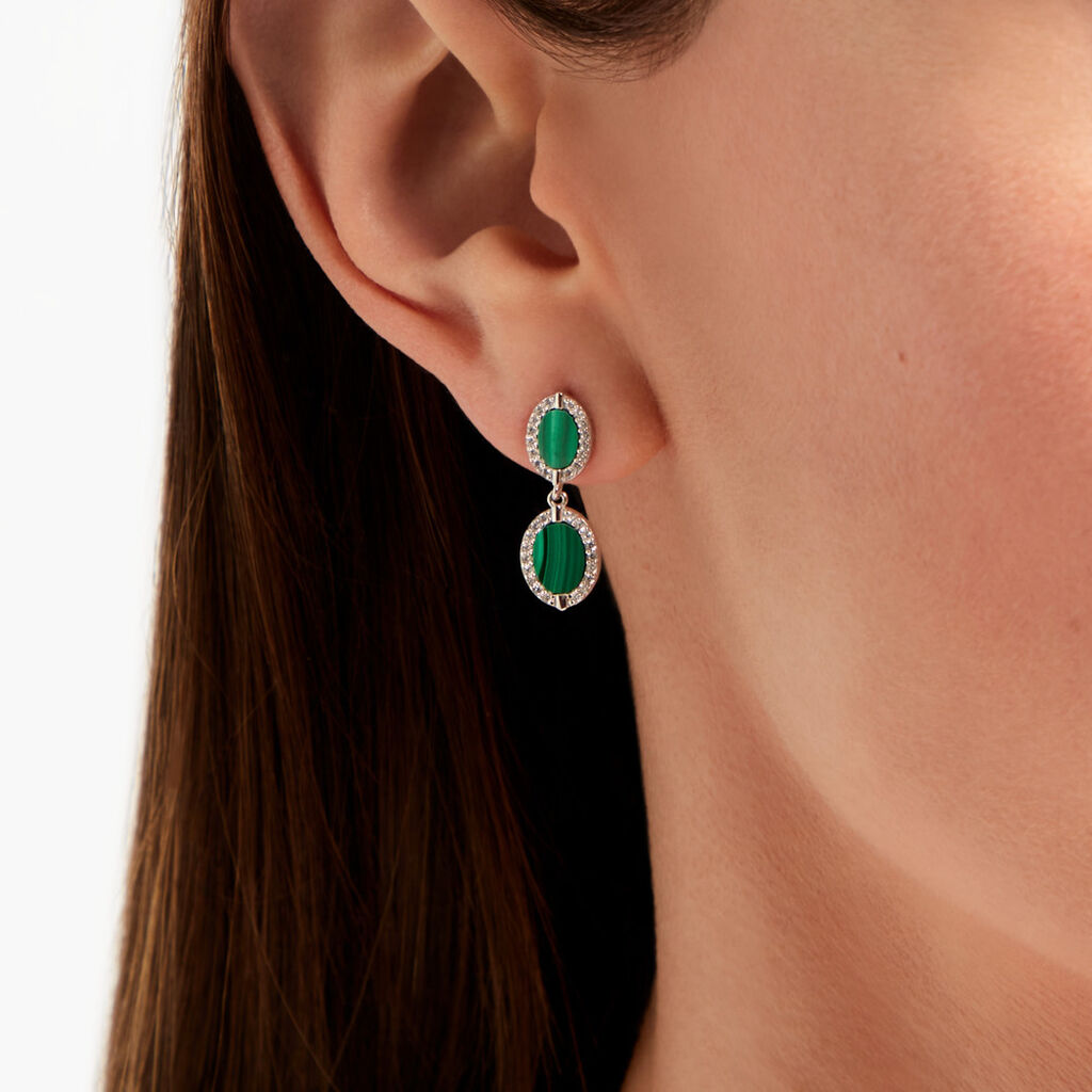 Boucles D'Oreilles Pendantes Margot Argent Blanc Malachite Oxyde De Zirconium - Boucles d'oreilles pendantes Femme | Histoire d&rsquo;Or