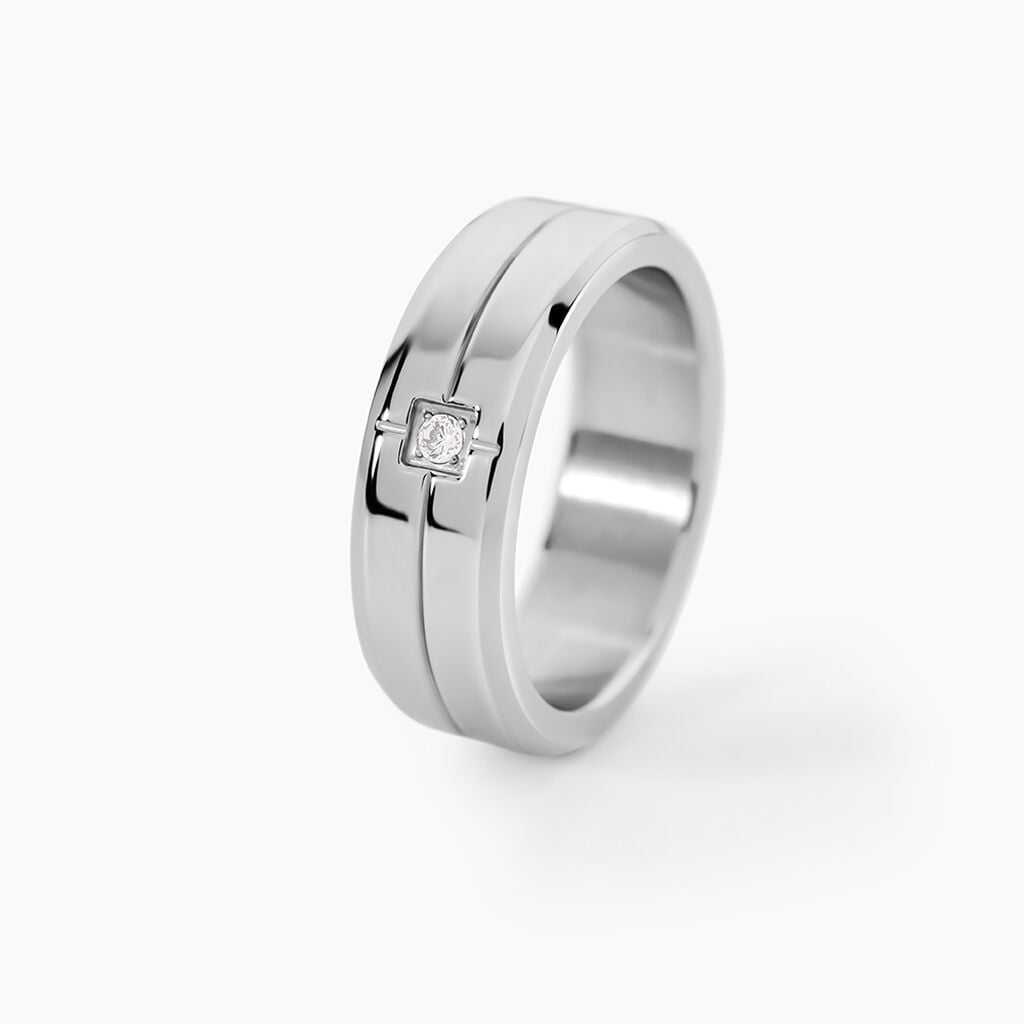 Bague Hugo Acier Blanc Oxyde De Zirconium - Bagues solitaires Femme | Histoire d&rsquo;Or