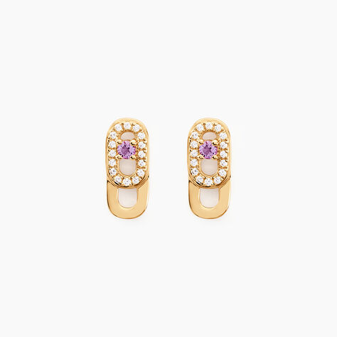Boucles D'oreilles Puces Deonne Or Jaune Améthyste Oxyde De Zirconium - Clous d'oreilles Femme | Histoire d’Or
