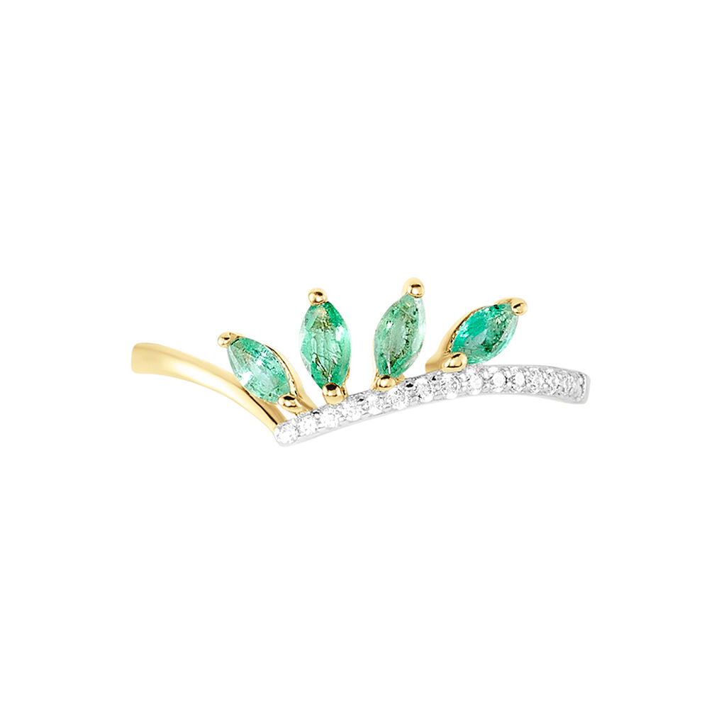 Bague Navette Or Jaune Emeraude Diamant - Bagues avec pierre Femme | Histoire d’Or