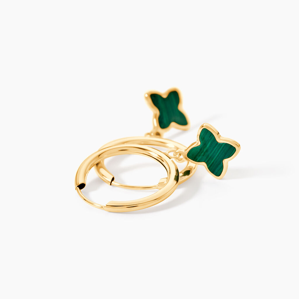Creoles Lucky Gems Or Jaune Malachite - Boucles d'oreilles cr&eacute;oles Femme | Histoire d&rsquo;Or